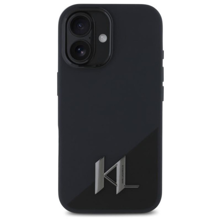 Karl Lagerfeld Silicone Shadow Metal Initial MagSafe - Coque pour iPhone 16 (noir)