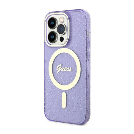 Guess Glitter Gold MagSafe - pouzdro pro iPhone 14 Pro Max (fialové)