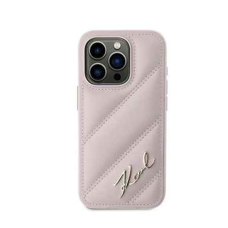 Karl Lagerfeld Diagonal Quilted Script - pouzdro pro iPhone 15 Pro (růžové)