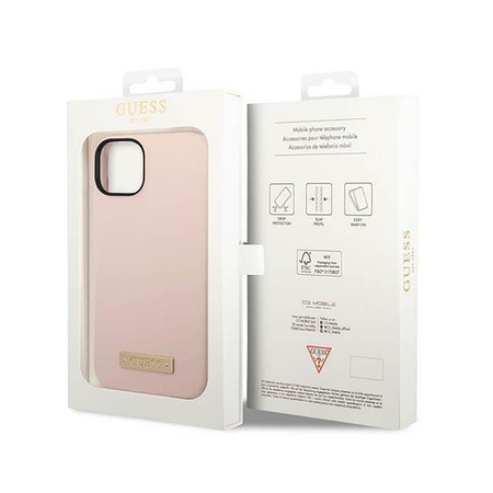 Guess szilikon logólemezes MagSafe - iPhone 14 Plus tok (rózsaszín)