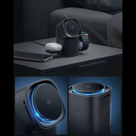 Spigen Essential EF223MS Qi2 Rotary Magnetic - 3-in-1 MagSafe Inductive Charger for iPhone, AirPods, and Apple Watch 15W (Black)