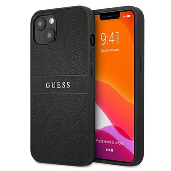 Guess Saffiano Metall-Logo-Streifen - iPhone 13 Tasche (schwarz)