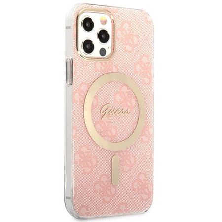 Guess Bundle Pack MagSafe 4G - MagSafe iPhone 12 / iPhone 12 Pro case + charger set (pink/gold)