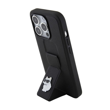 Karl Lagerfeld Gripstand Saffiano Choupette Pins - Coque iPhone 15 Pro Max (noir)