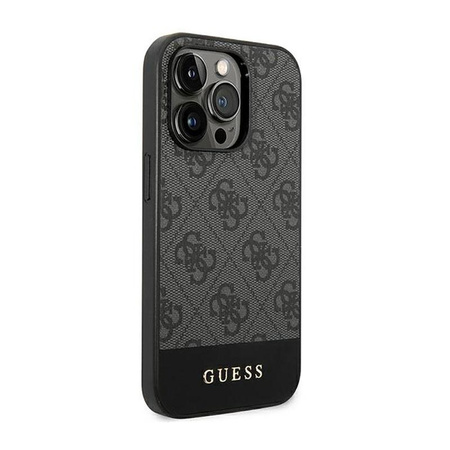 Guess 4G Bottom Stripe Metall Logo Kollektion - iPhone 14 Pro Tasche (grau)