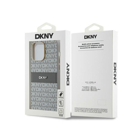 Kožené pouzdro DKNY Mono Stripe & Metal Logo - iPhone 14 Pro (béžové)