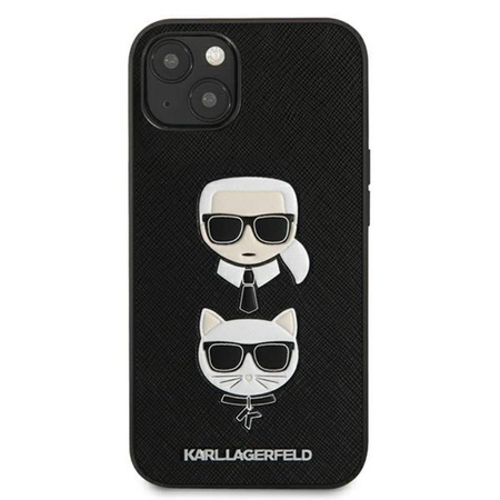 Karl Lagerfeld Saffiano Karl & Choupette Embossed Heads - Étui pour iPhone 13 (noir)
