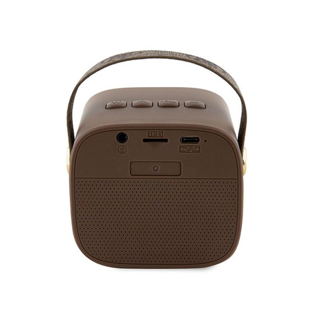 Guess Mini Bluetooth Speaker 4G Leather Script Logo with Strap - Bluetooth-Lautsprecher V5.3 (braun)