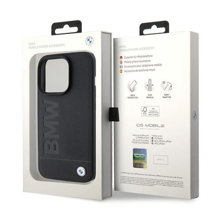 BMW Leather Hot Stamp - Étui pour iPhone 15 Pro Max (noir)