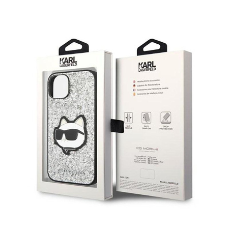 Karl Lagerfeld NFT Glitter Choupette Patch - Hülle für iPhone 14 Plus (Silber)