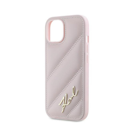 Karl Lagerfeld Diagonal Quilted Script - iPhone 15 Plus / 14 Plus Case (pink)