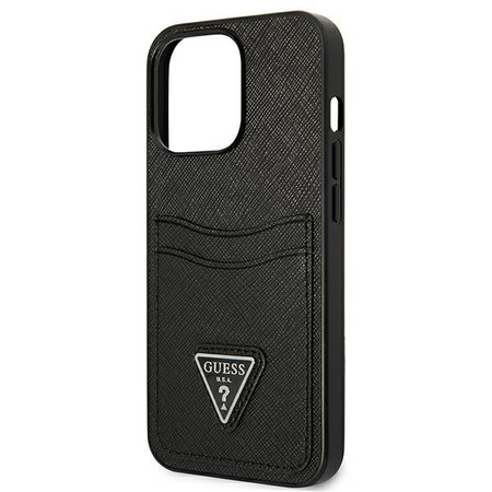 Guess Saffiano Double Card Triangle - iPhone 13 Pro Max tok (fekete)