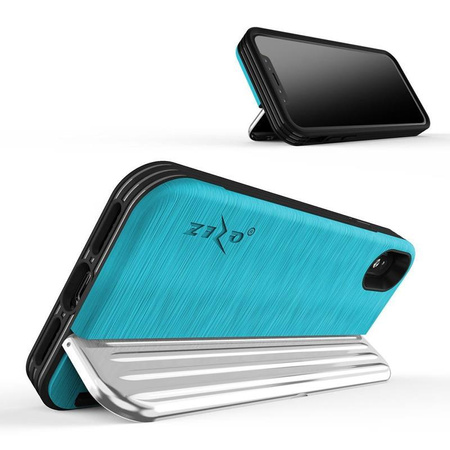 Zizo Retro Series - iPhone Xs / X Hülle mit Kartenfach + Ständer + 9H Glas für Bildschirm (Baby Blue/Silver)