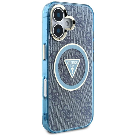Guess IML Metal Glitter 4G Circle Triangle MagSafe - tok iPhone 16-hoz (kék)