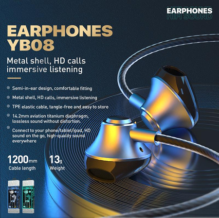 WEKOME YB08 Blackin sorozat - HiFi Lightning vezetékes fejhallgató (matt)