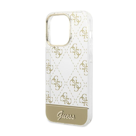 Guess 4G Stripe Script Logo Galvanizovaný vzor - pouzdro pro iPhone 14 Pro (zlaté)
