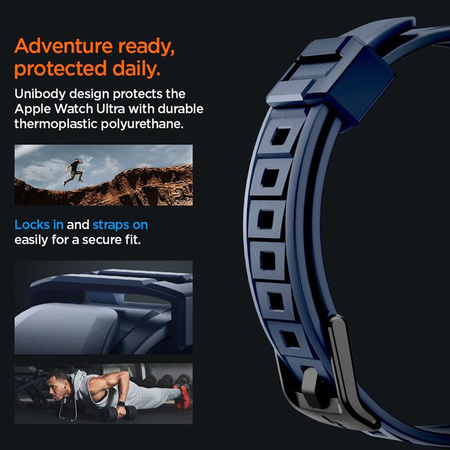 Spigen Rugged Armor Pro - Bracelet avec étui pour Apple Watch Ultra 49 mm (Bleu marine)