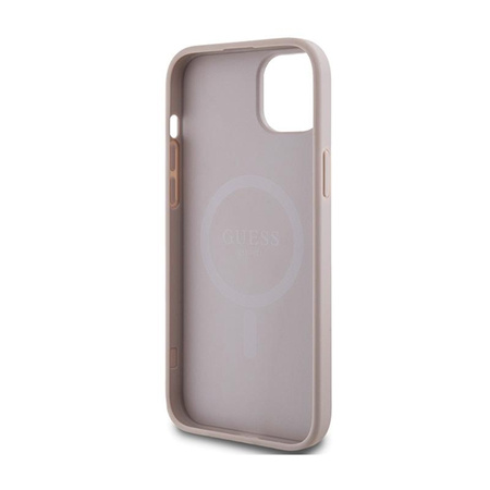 Kožené pouzdro Guess 4G Collection Metal Logo MagSafe - iPhone 15 Plus / 14 Plus (růžové)
