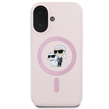 Karl Lagerfeld Silikon Karl & Choupette Ring MagSafe – Hülle für iPhone 16 Plus (rosa)