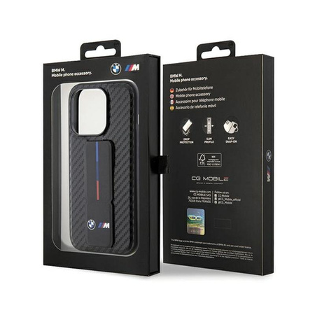 BMW Grip Stand Smooth & Carbon - Coque iPhone 15 Pro (noir)