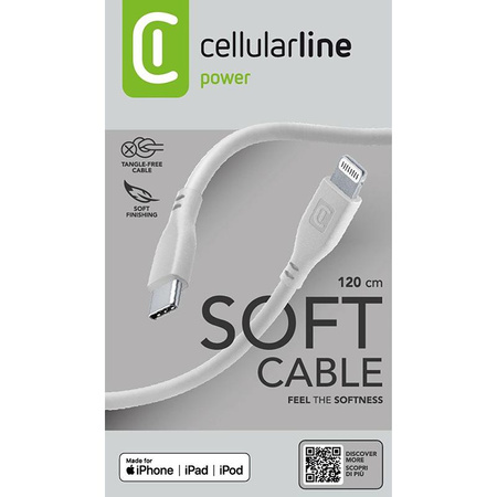 Cellularline Soft Cable - kabel USB-C na Lightning s certifikací MFi 1,2 m (šedý)