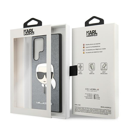 Karl Lagerfeld Saffiano Ikonik Karl`s Head - Samsung Galaxy S22 Ultra Case (silver)