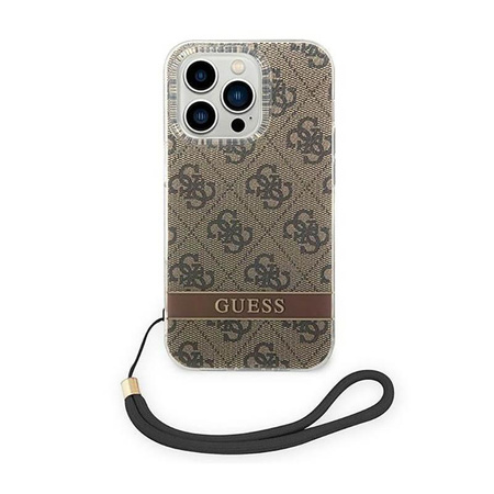 Guess 4G Print Cord - Etui ze smyczką iPhone 14 Pro Max (brązowy)