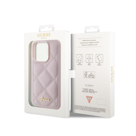 Guess Logo métal matelassé - Coque iPhone 15 Pro (rose)