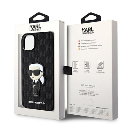 Karl Lagerfeld Saffiano Monogram NFT Ikonik - iPhone 14 Plus tok (fekete)