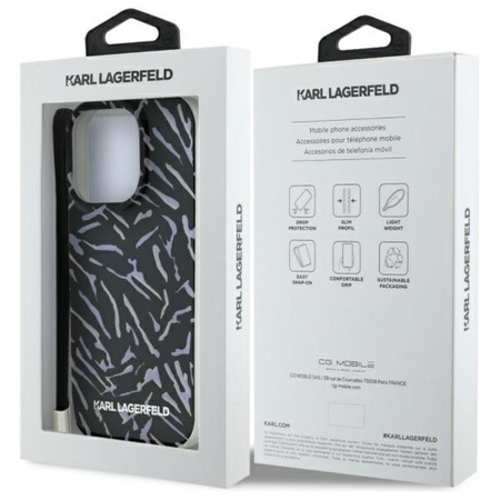 Karl Lagerfeld Zebra s kabelem - pouzdro pro iPhone 16 Pro Max (fialové)