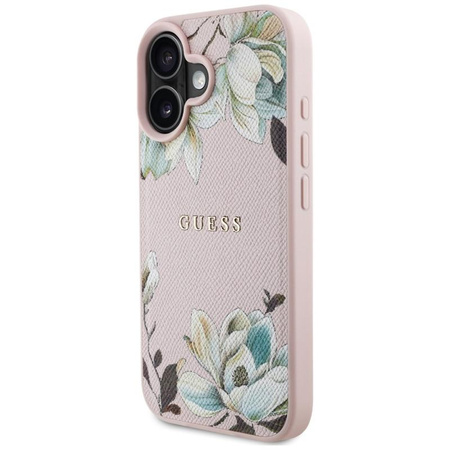 Guess Grained Flower Pattern MagSafe - étui pour iPhone 16 (rose)