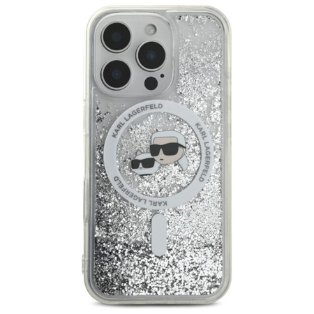 Karl Lagerfeld Liquid Glitter Karl & Choupette Head MagSafe - pouzdro pro iPhone 16 Pro Max (průhledné)