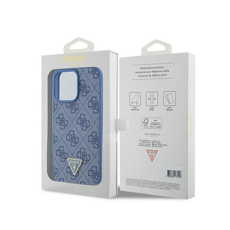 Kožené pouzdro Guess 4G Triangle Strass - iPhone 15 Pro Max (modré)