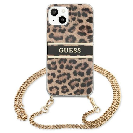 Guess Leopard Gold Stripe Crossbody - pouzdro pro iPhone 13 Mini