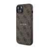 Guess 4G Collection Cuir Logo Métal MagSafe - Étui pour iPhone 15 Plus / 14 Plus (marron)