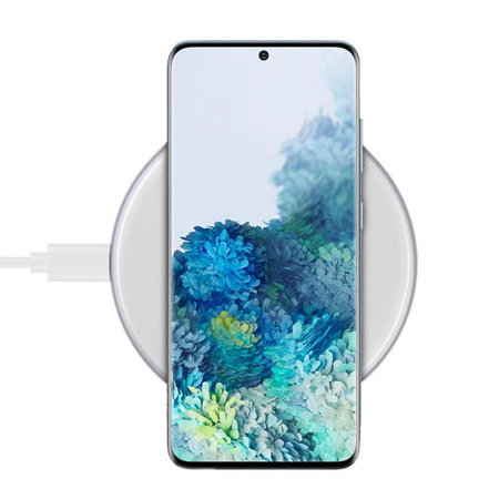 Crong PowerSpot Fast Wireless Charger - hliníková 15W bezdrátová nabíječka Qi USB-C s povrchovou úpravou z tvrzeného skla (stříbrnobílá)