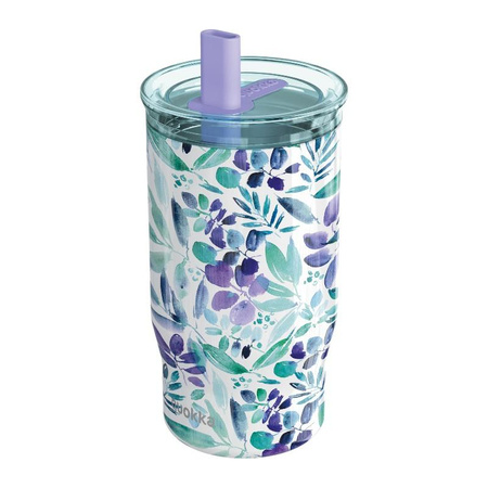 Quokka Mist - 720 ml-es rozsdamentes acél termo bögre szívószállal (Violet Blooms)