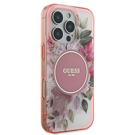 Pouzdro Guess IML Flower & Tonal Circle MagSafe - iPhone 16 Pro Max (růžové)