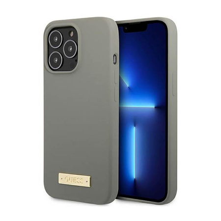 Guess Silikon Logo Platte MagSafe - iPhone 13 Pro Max Hülle (grau)