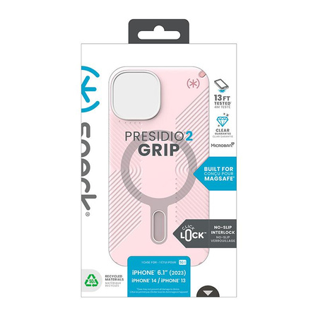 Speck Presidio2 Grip ClickLock & MagSafe - Coque iPhone 15 / iPhone 14 / iPhone 13 (Rose Nimbus / Rose Dahlia)