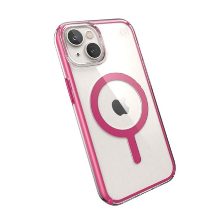 Speck Presidio Perfect-Clear with Impact Geometry + MagSafe - iPhone 14 / iPhone 13 Case with MICROBAN Coating (Clear / Digital Pink)