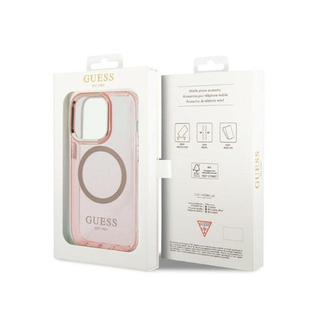 Guess Gold Outline Translucent MagSafe - Case for iPhone 14 Pro (Pink)
