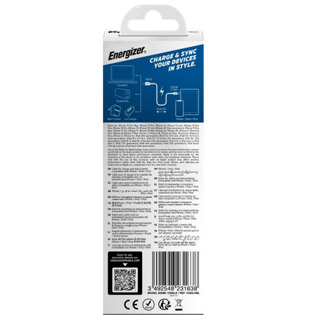 Energizer Ultimate - Câble de connexion USB-A vers Lightning certifié MFi 2m (Bleu)