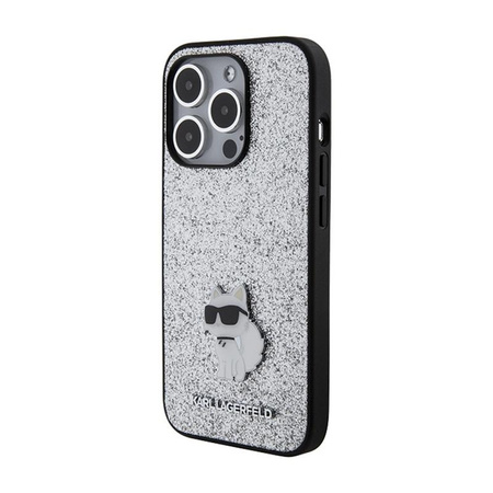 Épingle en métal Karl Lagerfeld Fixed Glitter Choupette Logo - Coque iPhone 15 Pro Max (argent)