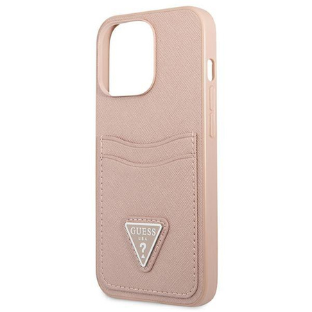 Pouzdro Guess Saffiano Double Card Triangle - iPhone 13 Pro Max (růžové)