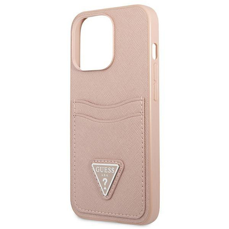 Pouzdro Guess Saffiano Double Card Triangle - iPhone 13 Pro (růžové)