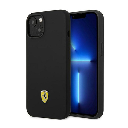 Silikonové kovové logo Ferrari - pouzdro pro iPhone 14 (černé)