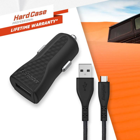 Energizer HardCase - USB-A 1A Autoladegerät + Micro USB Kabel (Schwarz)