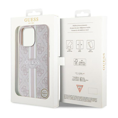 Guess 4G Étui MagSafe à rayures imprimées - iPhone 13 Pro Max (Rose)