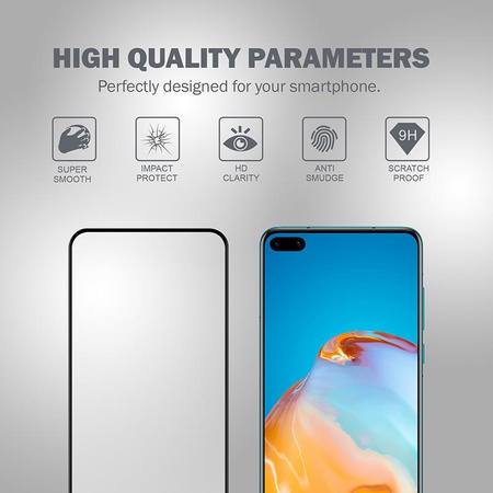Crong 3D Armor Glass – 9H edzett üveg a teljes Huawei P40 képernyőhöz + beépítő keret